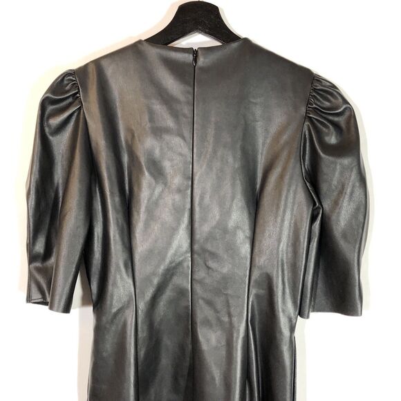 En Saison Puff Sleeve Faux Leather Minidress Black Small with Pockets - Picture 9 of 15